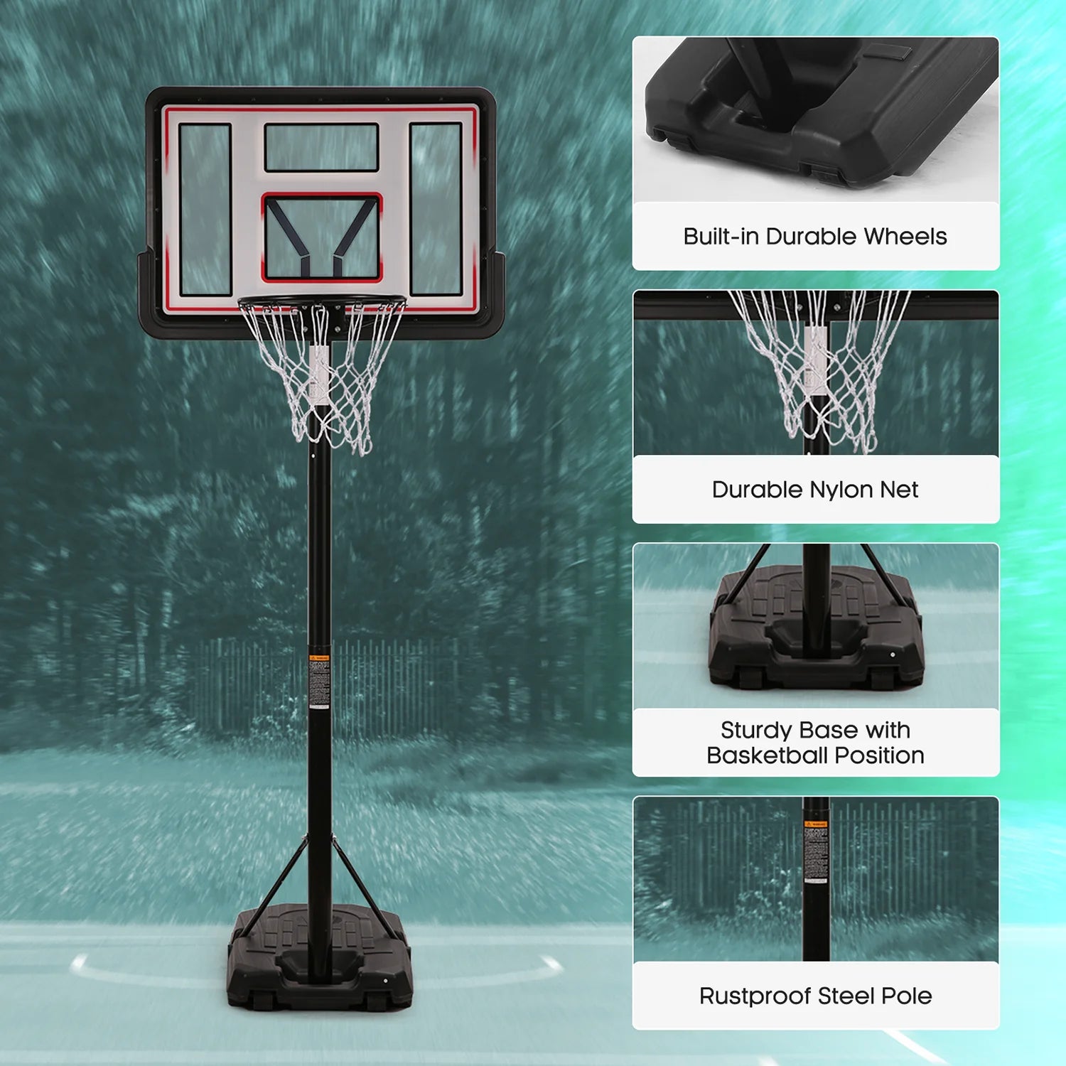 44In Portable Basketball Hoop with Height Adjustable 6.56Ft to 10Ft Basketball Goals for Younger People Indoor Outdoor(With Free Basketabll)