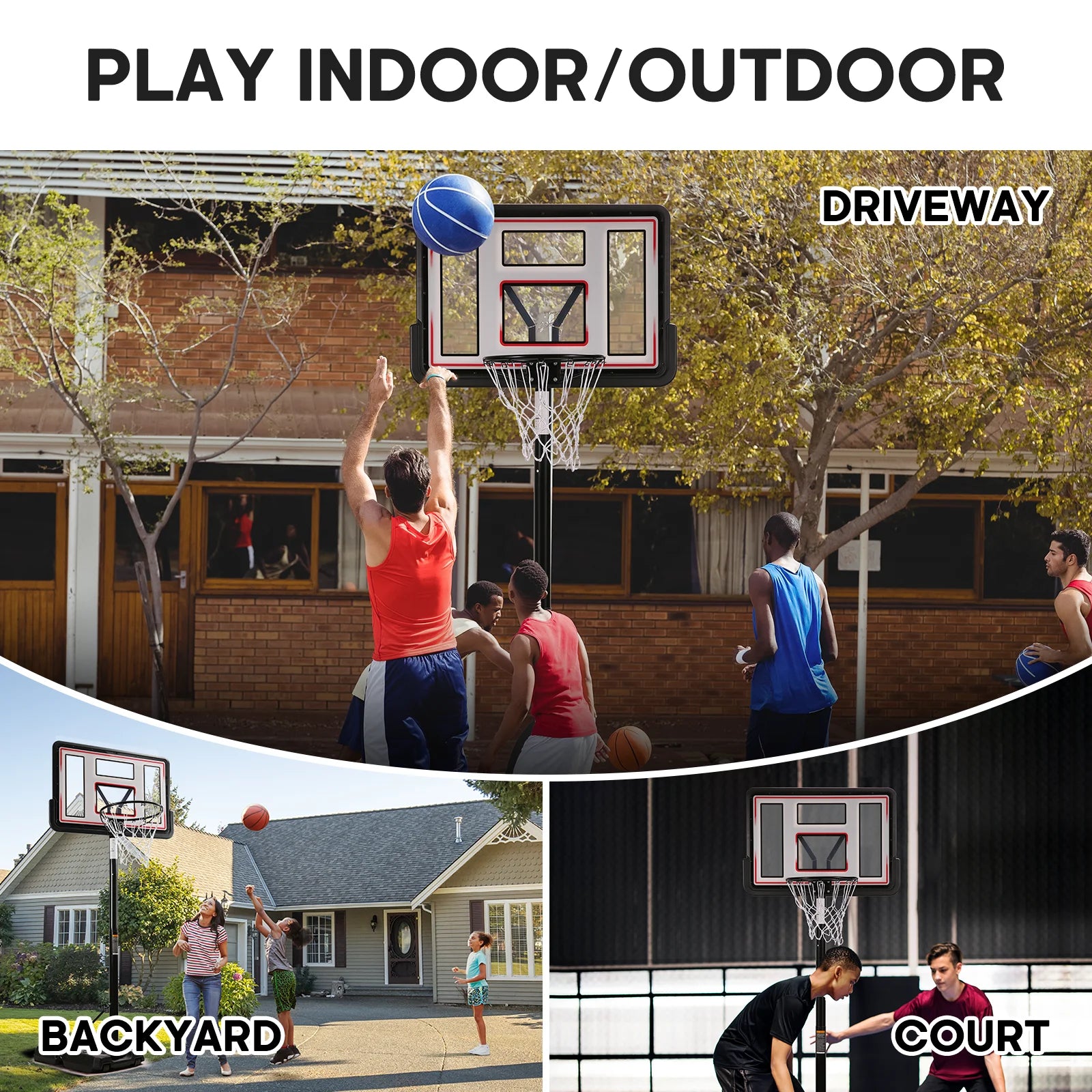 44In Portable Basketball Hoop with Height Adjustable 6.56Ft to 10Ft Basketball Goals for Younger People Indoor Outdoor(With Free Basketabll)
