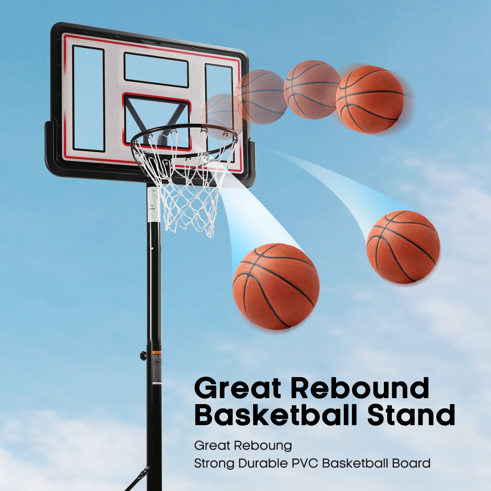 44In Portable Basketball Hoop with Height Adjustable 6.56Ft to 10Ft Basketball Goals for Younger People Indoor Outdoor(With Free Basketabll)